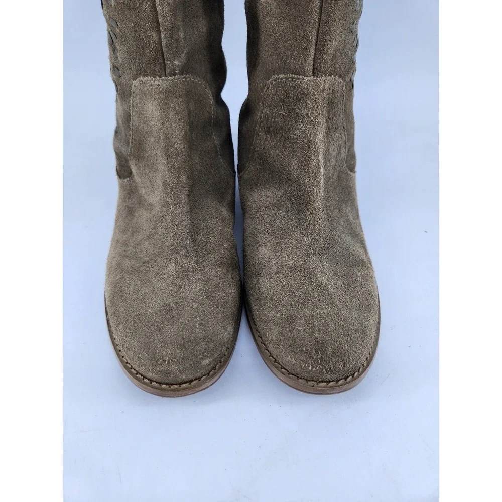 Jack Rogers Kaitlin Mid Calf Boots Womens 7M Brown Suede Whipstitch Pull‎ On